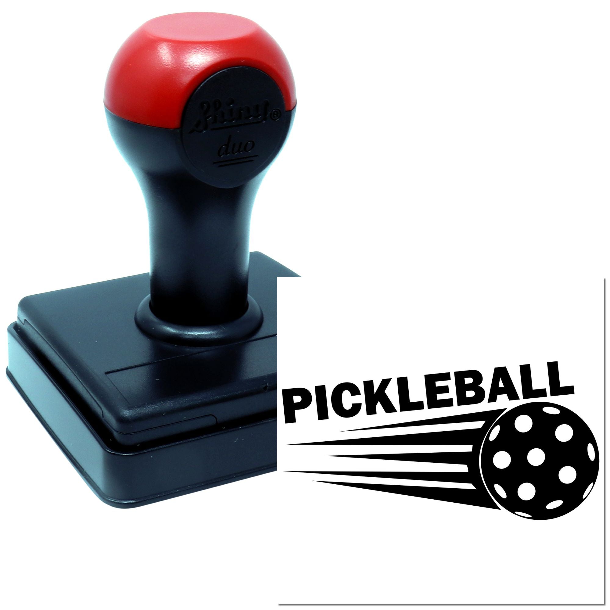 Custom pickleball self-inking rubber stamp for labeling documents, packaging, and promotional materials.