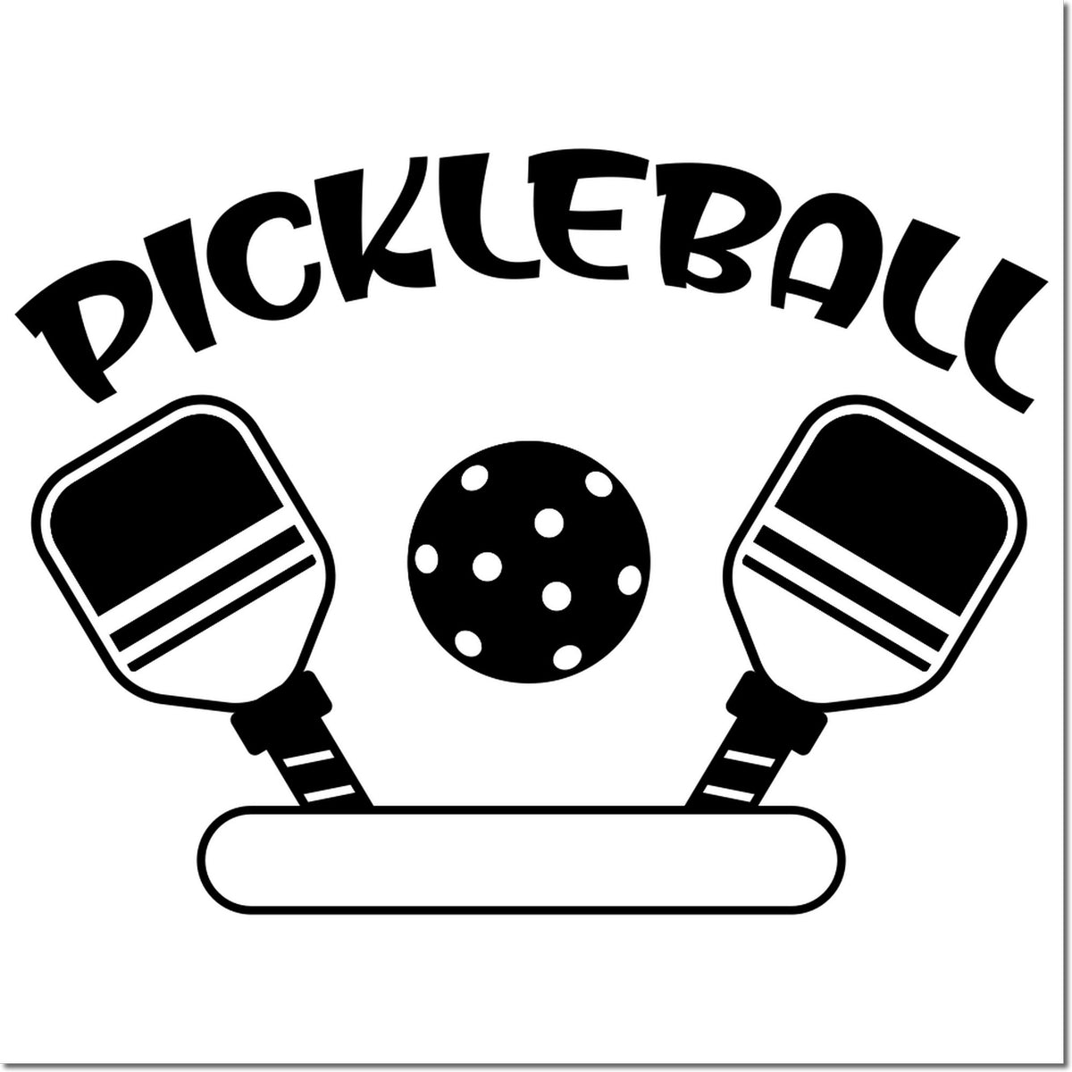 Pickleball rubber stamp design with two paddles and ball for sports crafting
