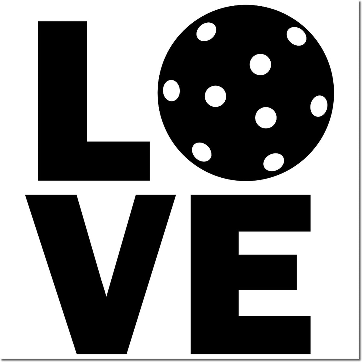 Custom LOVE rubber stamp design with bold block letters and polka dot O for cards, crafts, and handmade gift packaging.