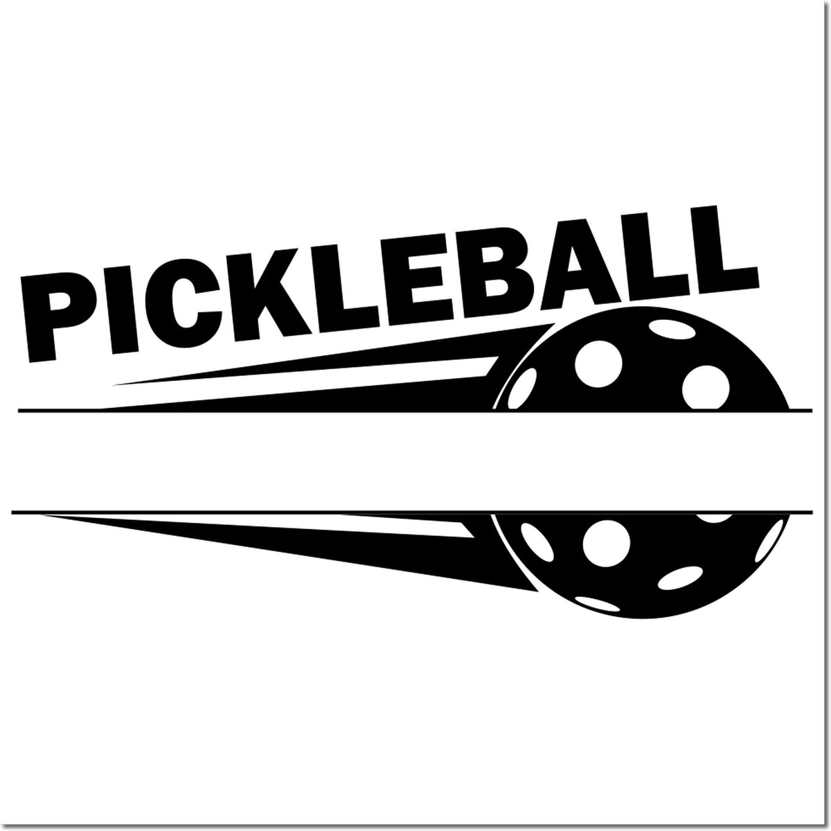 Pickleball rubber stamp design with paddle ball graphic and motion lines for sports crafts