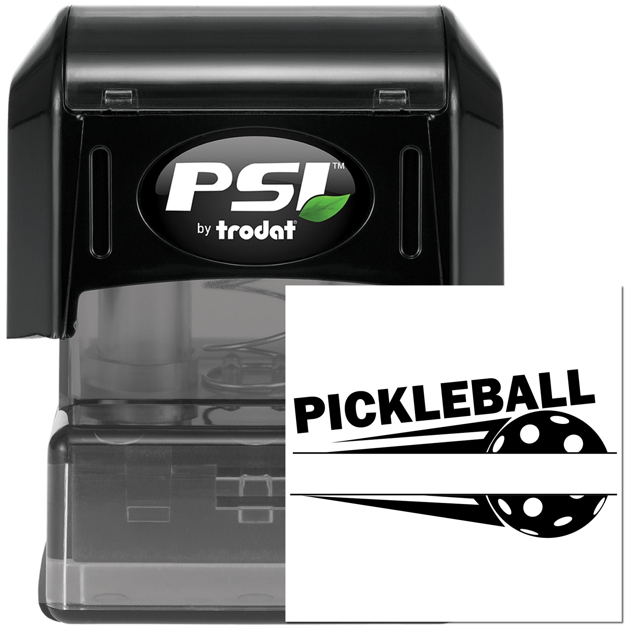 PSI by Trodat self-inking rubber stamp with custom Pickleball logo impression for sports branding and promotions