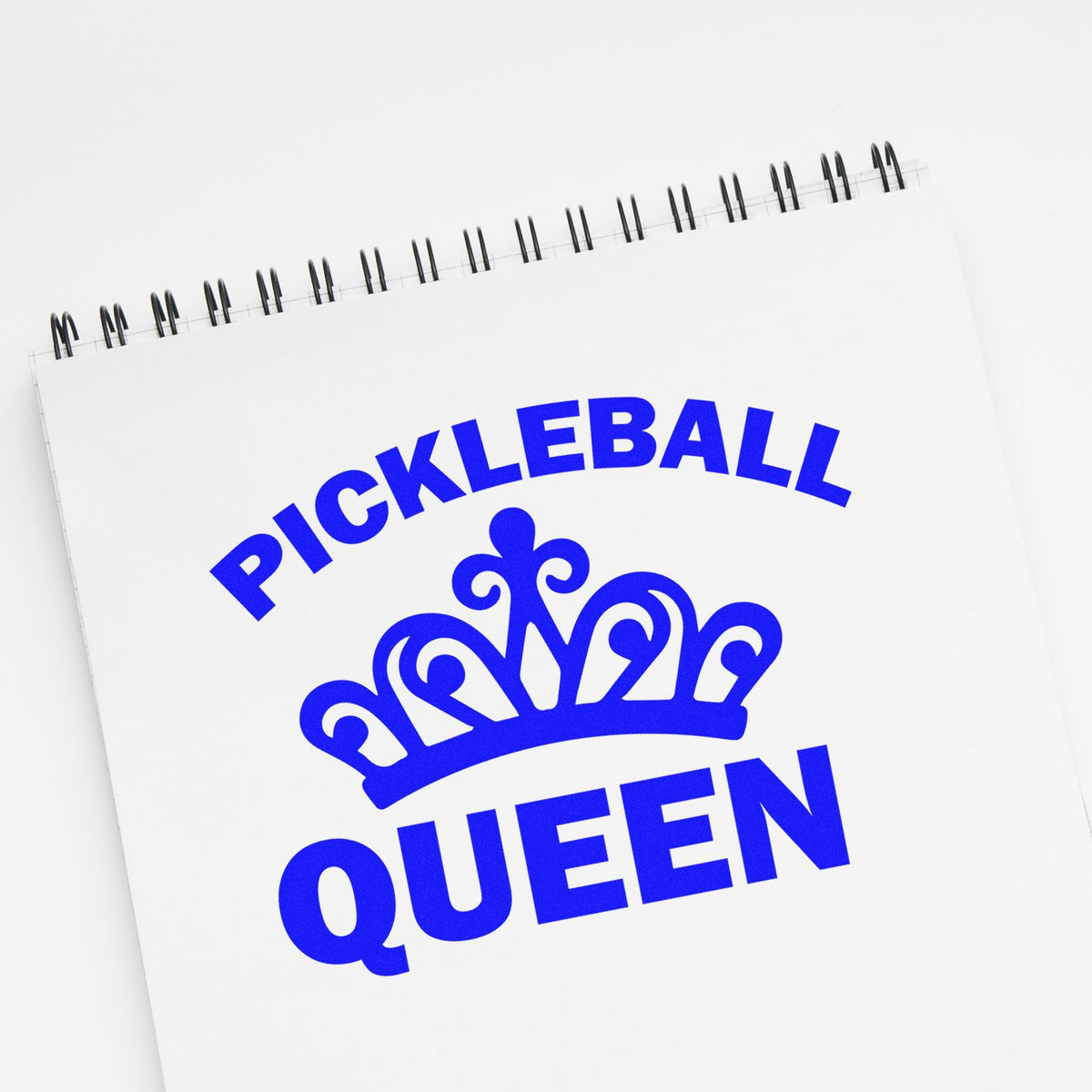 Pickleball Queen rubber stamp design with crown for custom sports-themed crafts and personalized stationery