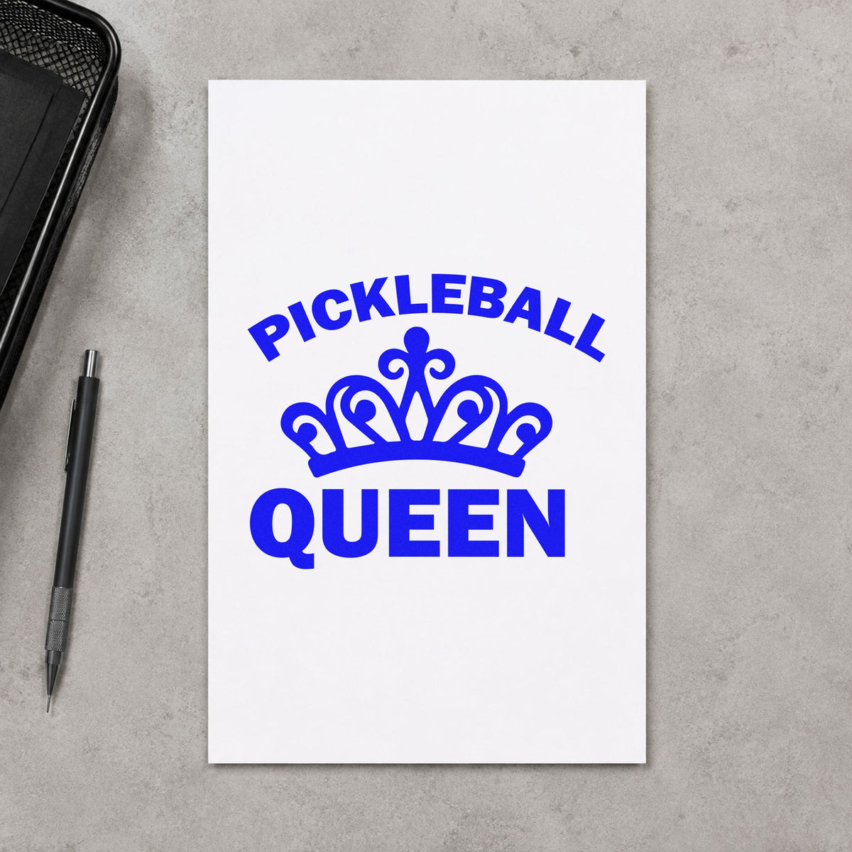Pickleball Queen Crown Rubber Stamp – Wood Handle in use 6