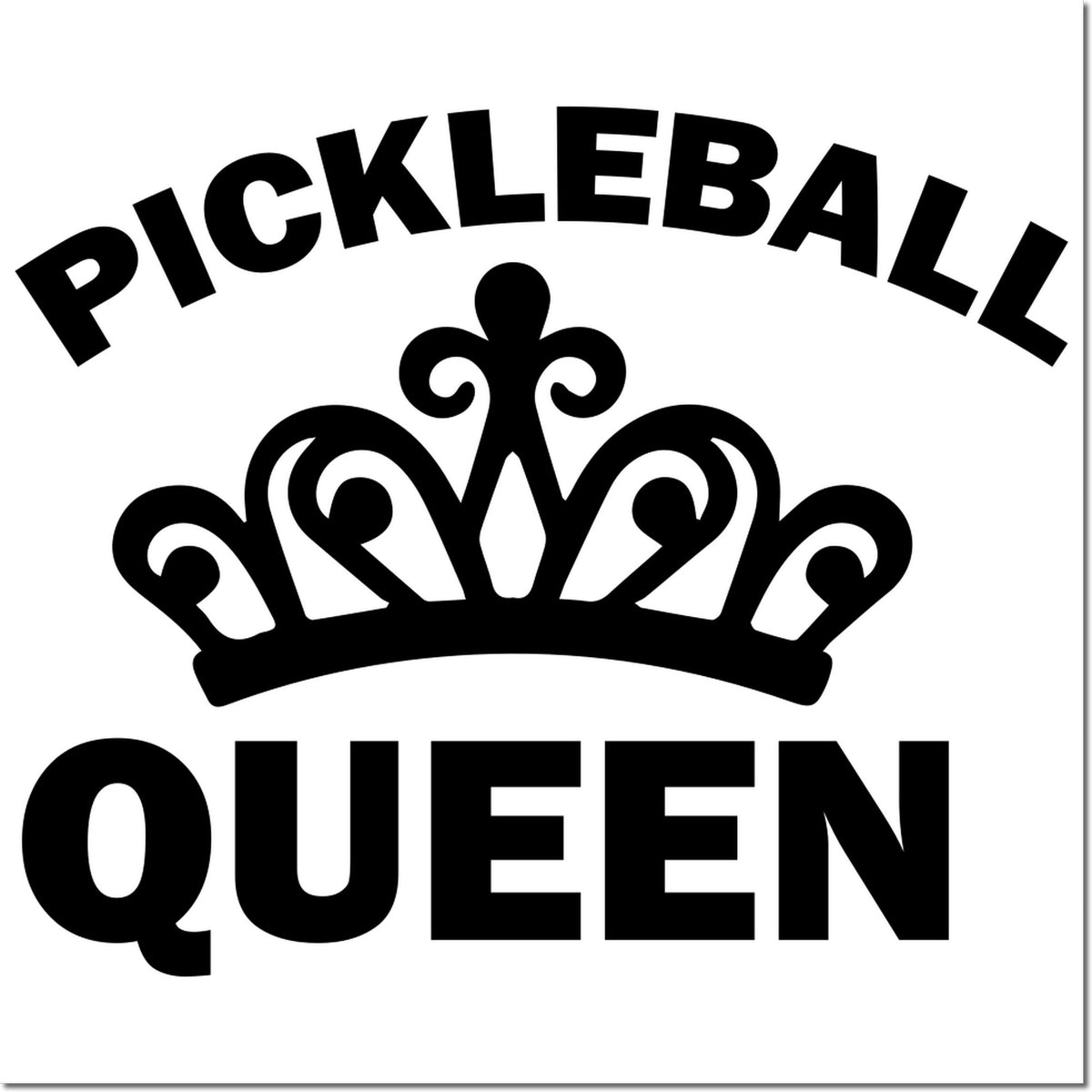 Pickleball Queen crown rubber stamp design for sports gifts, custom crafts, and pickleball fan projects.