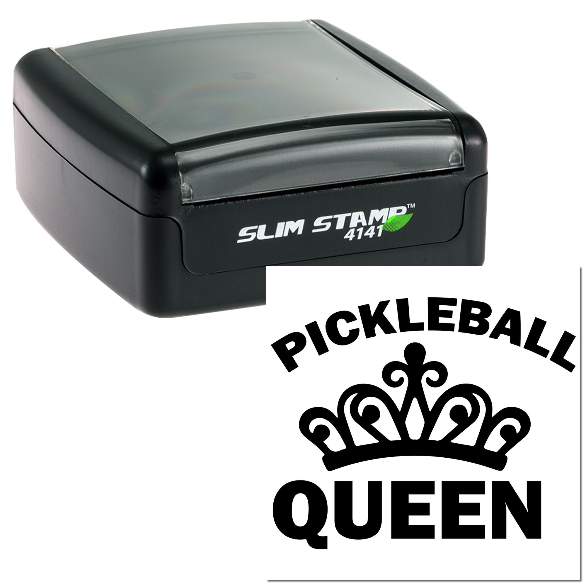 Slim Stamp 4141 self-inking rubber stamp with Pickleball Queen impression for custom pickleball branding and labels