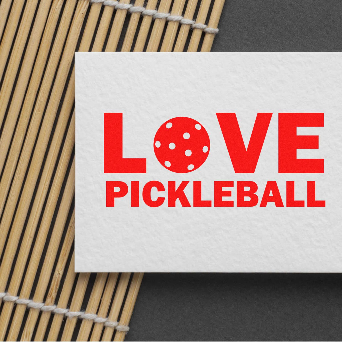 Pickleball rubber stamp with Love Pickleball design, perfect for sports stationery, clubs, and custom craft projects.