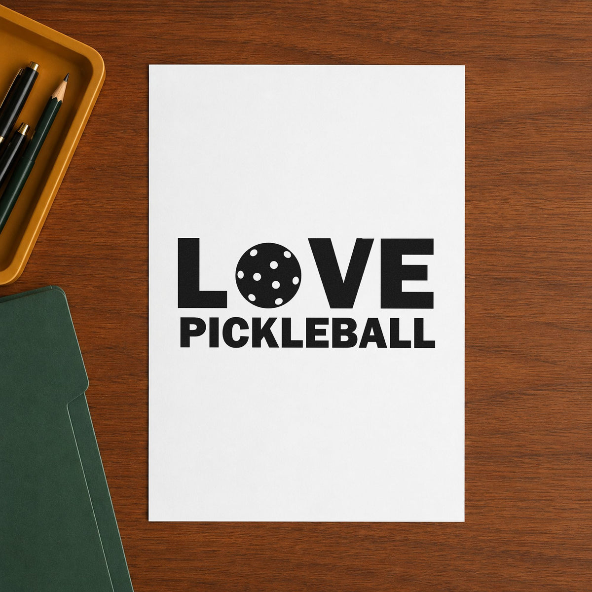 Love Pickleball Ball Letter rubber stamp printed in black ink, ready for ball letter cards and similar paper crafts.