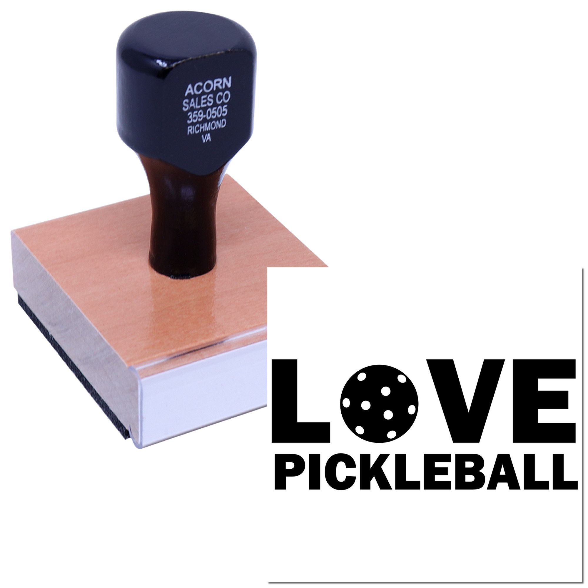 Love Pickleball custom rubber stamp design for sports branding, crafts, and promotional use.
