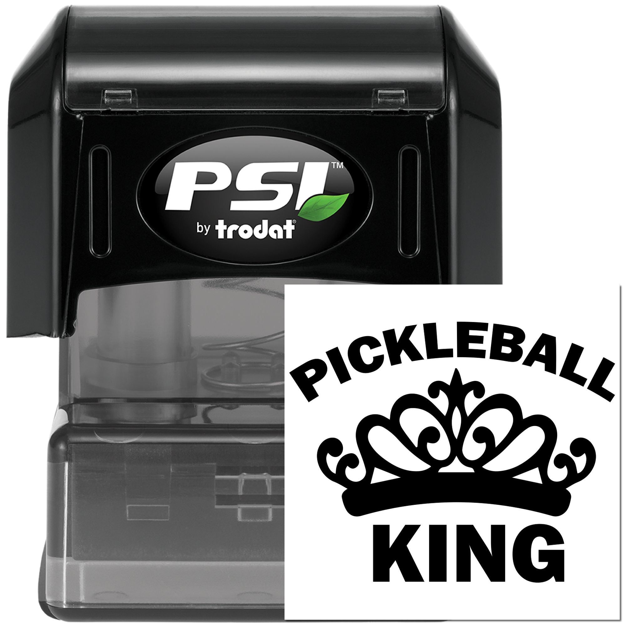 PSI by Trodat self-inking rubber stamp with custom Pickleball King imprint for pickleball club branding and labeling