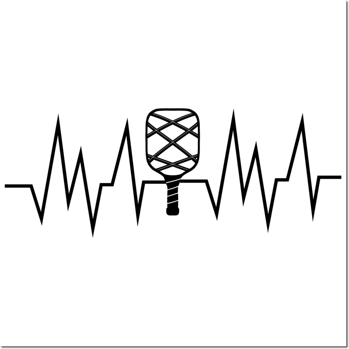 Pickleball heartbeat rubber stamp graphic with paddle and EKG line for pickleball fans.