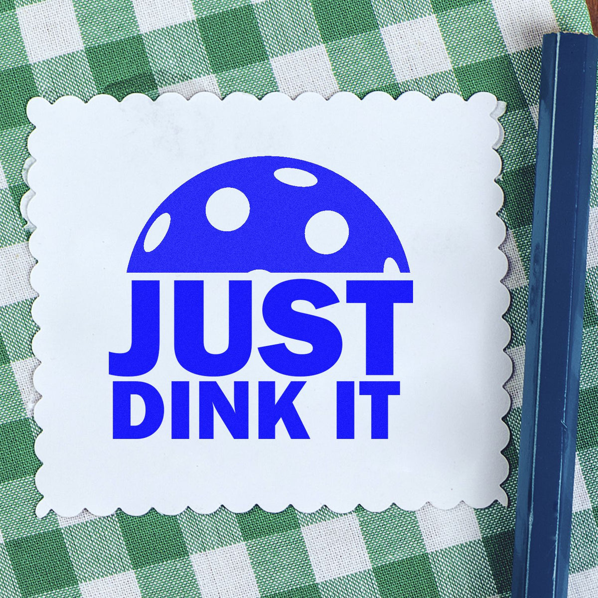 Pickleball rubber stamp design reading Just Dink It for crafting, scrapbooking, and DIY sports projects.