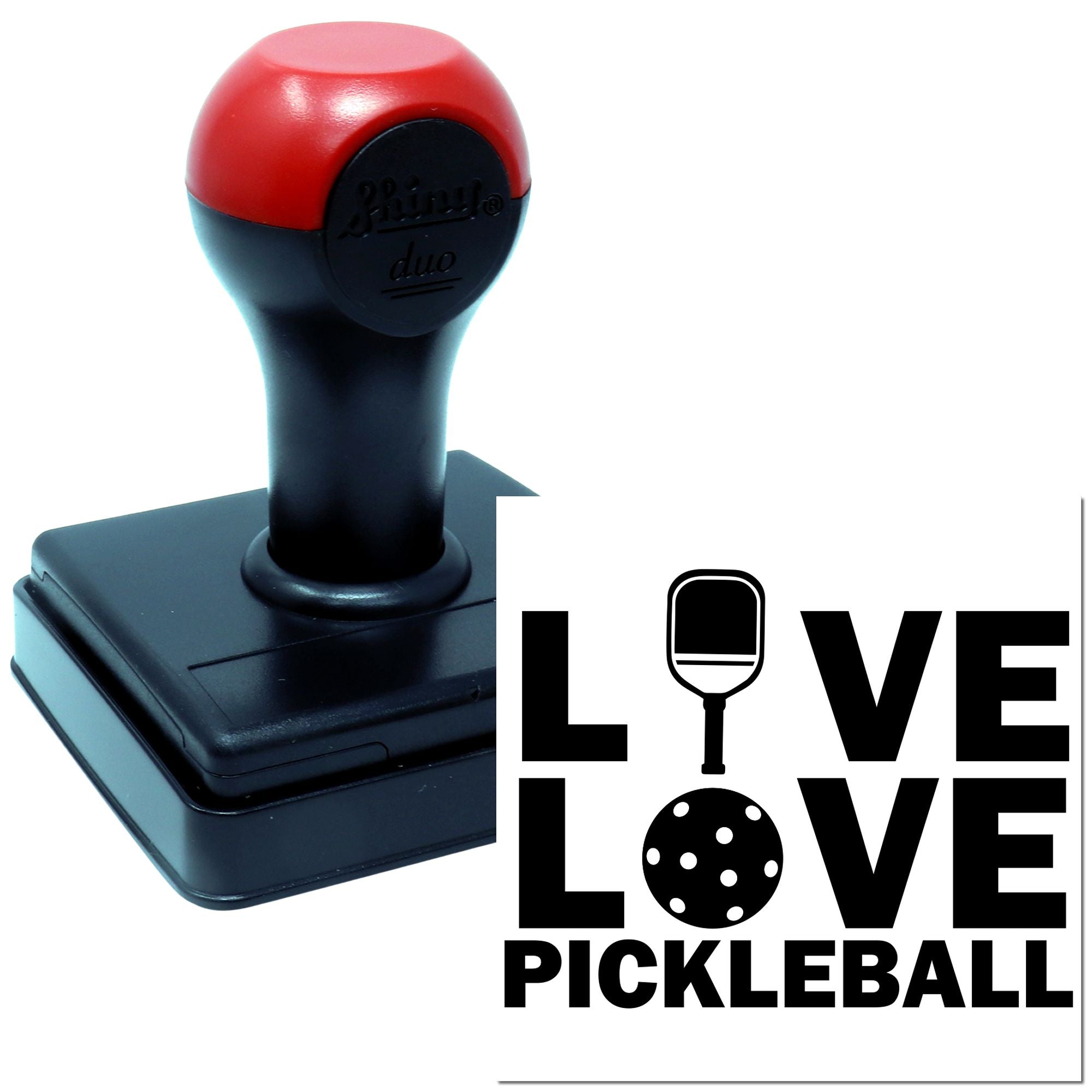 Self-inking pickleball rubber stamp with LOVE PICKLEBALL design for custom sports crafts and gifts