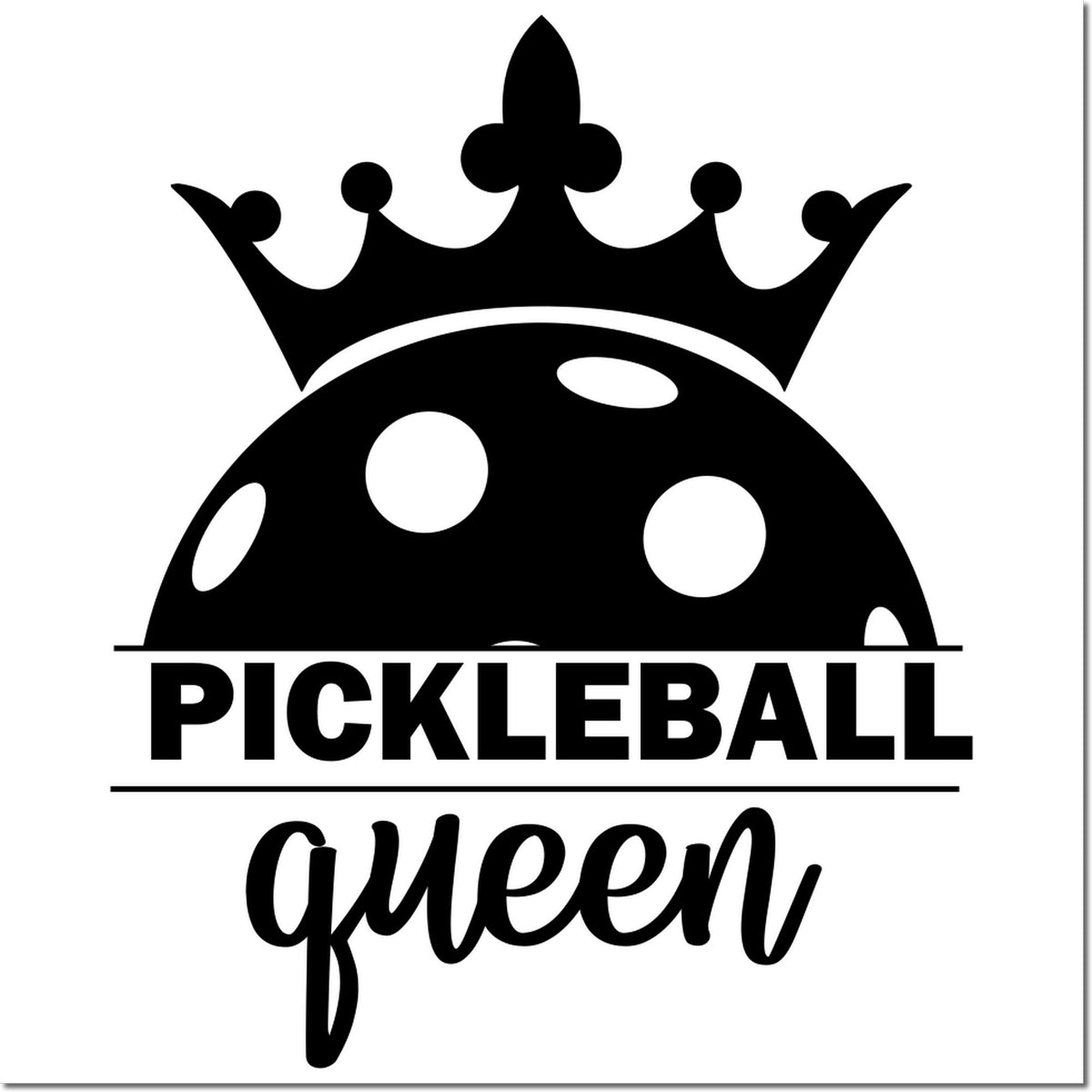 Pickleball queen crown rubber stamp design for custom sports crafts, gifts, and pickleball accessories.