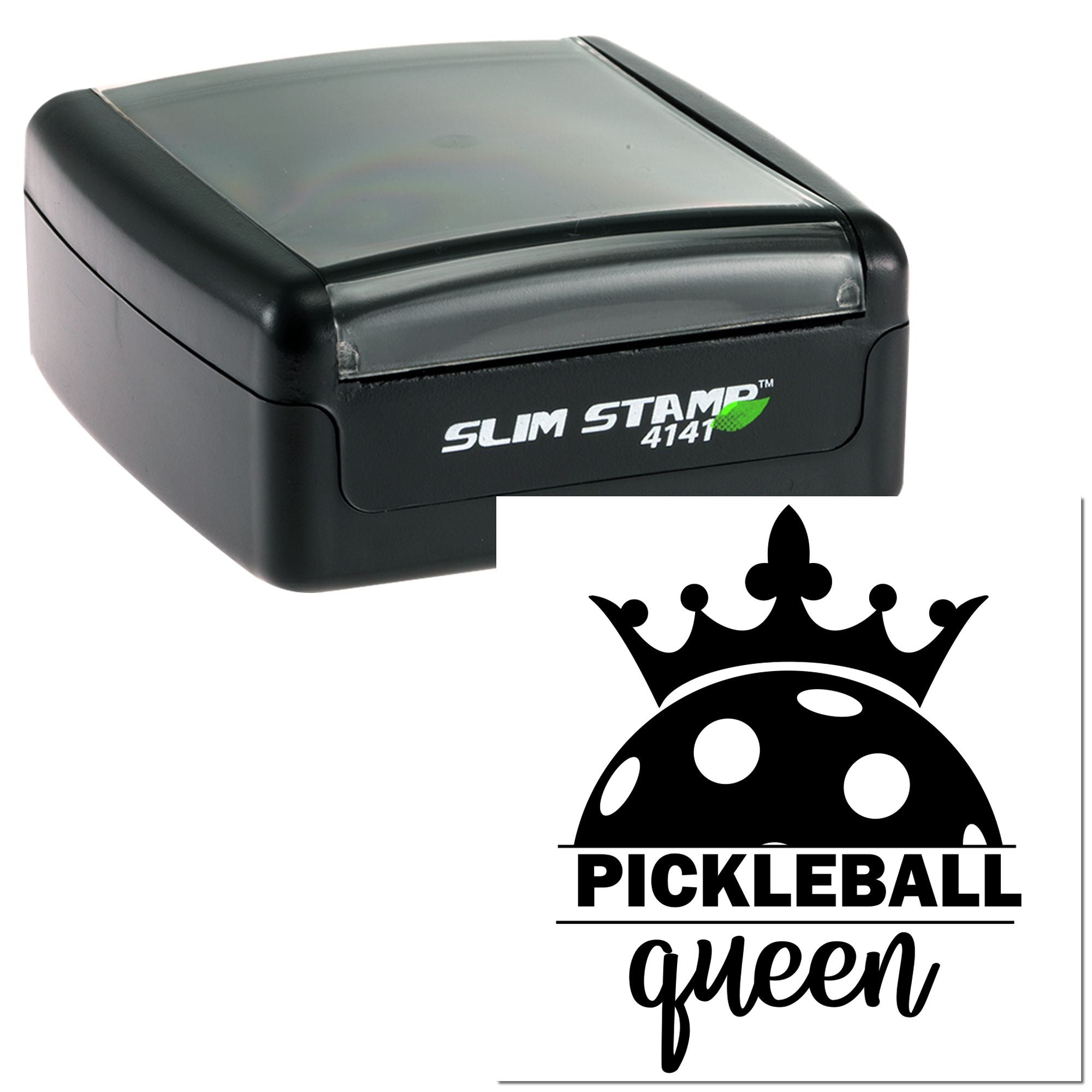 Slim Stamp 4141 custom rubber stamp with Pickleball Queen crown design for pickleball players and sports crafts