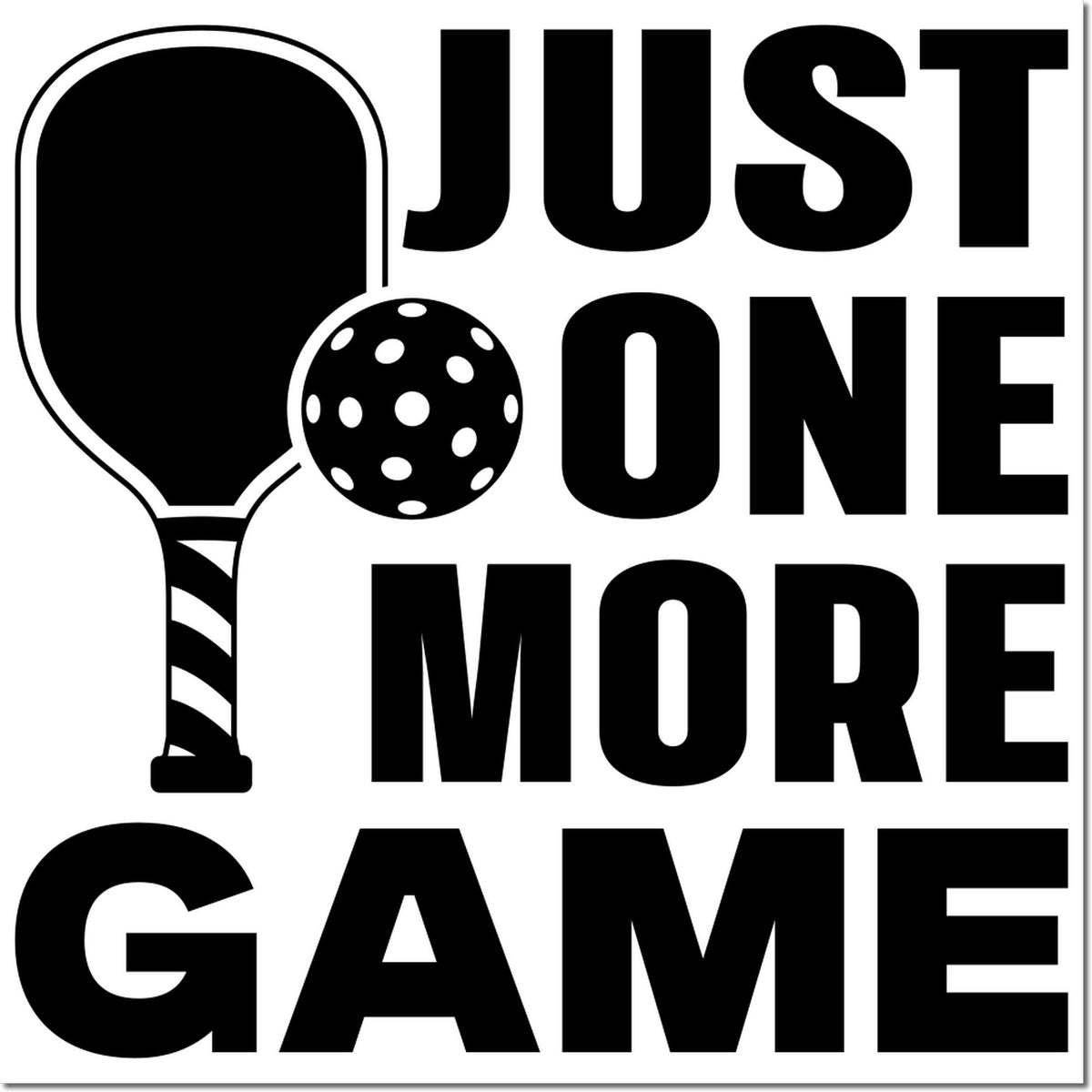 Just One More Game pickleball rubber stamp design with paddle and ball icon for sports lovers and game-day crafts