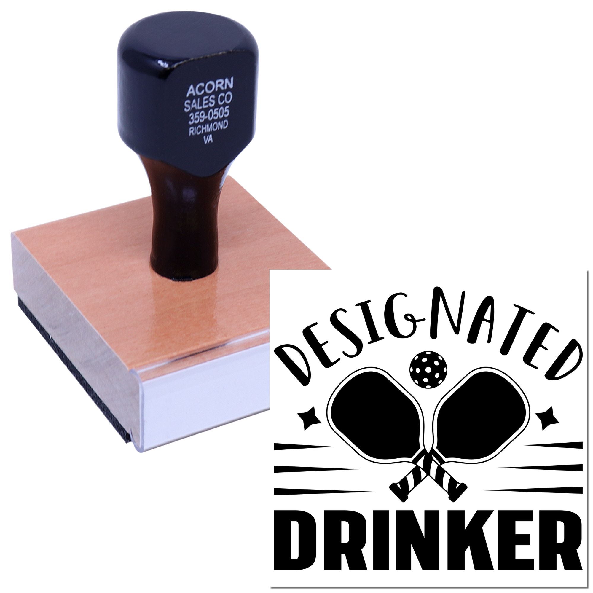 Custom rubber stamp with Designated Drinker golf-themed imprint for event labels, party favors, or novelty stamping.