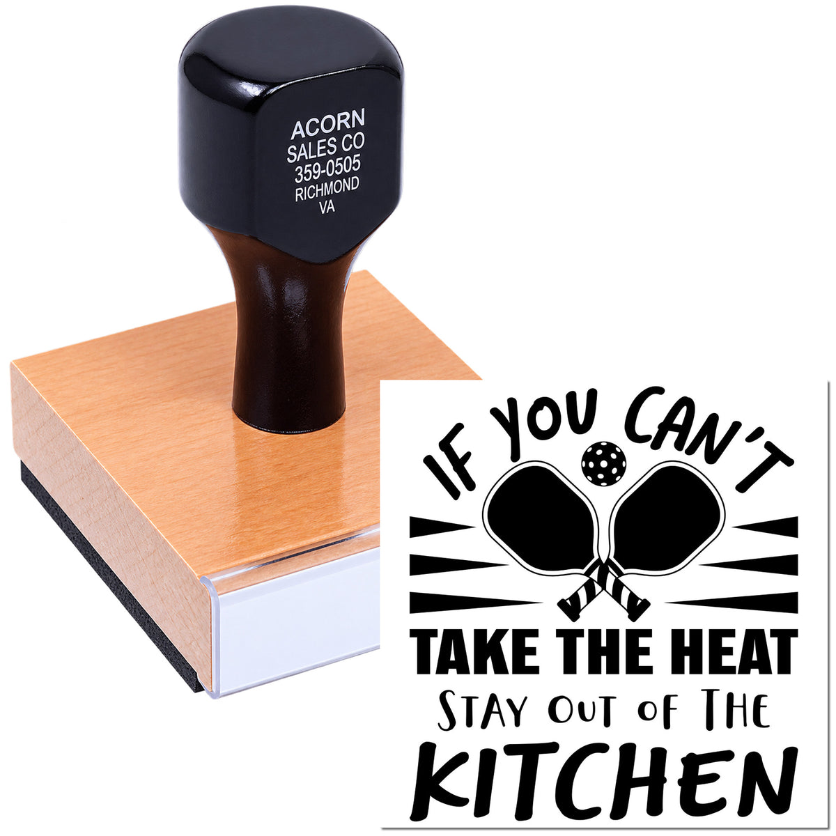 Custom rubber stamp with If you cant take the heat, stay out of the kitchen design for kitchen-themed crafting.