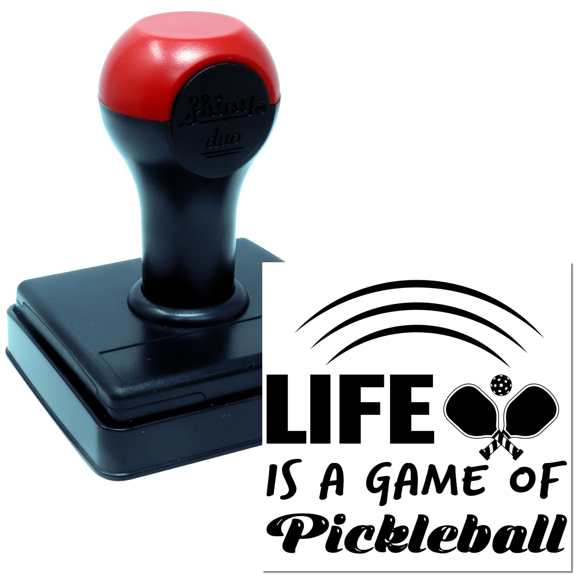 Custom pickleball rubber stamp with Life Is a Game of Pickleball design for sports crafts, branding, and DIY projects.