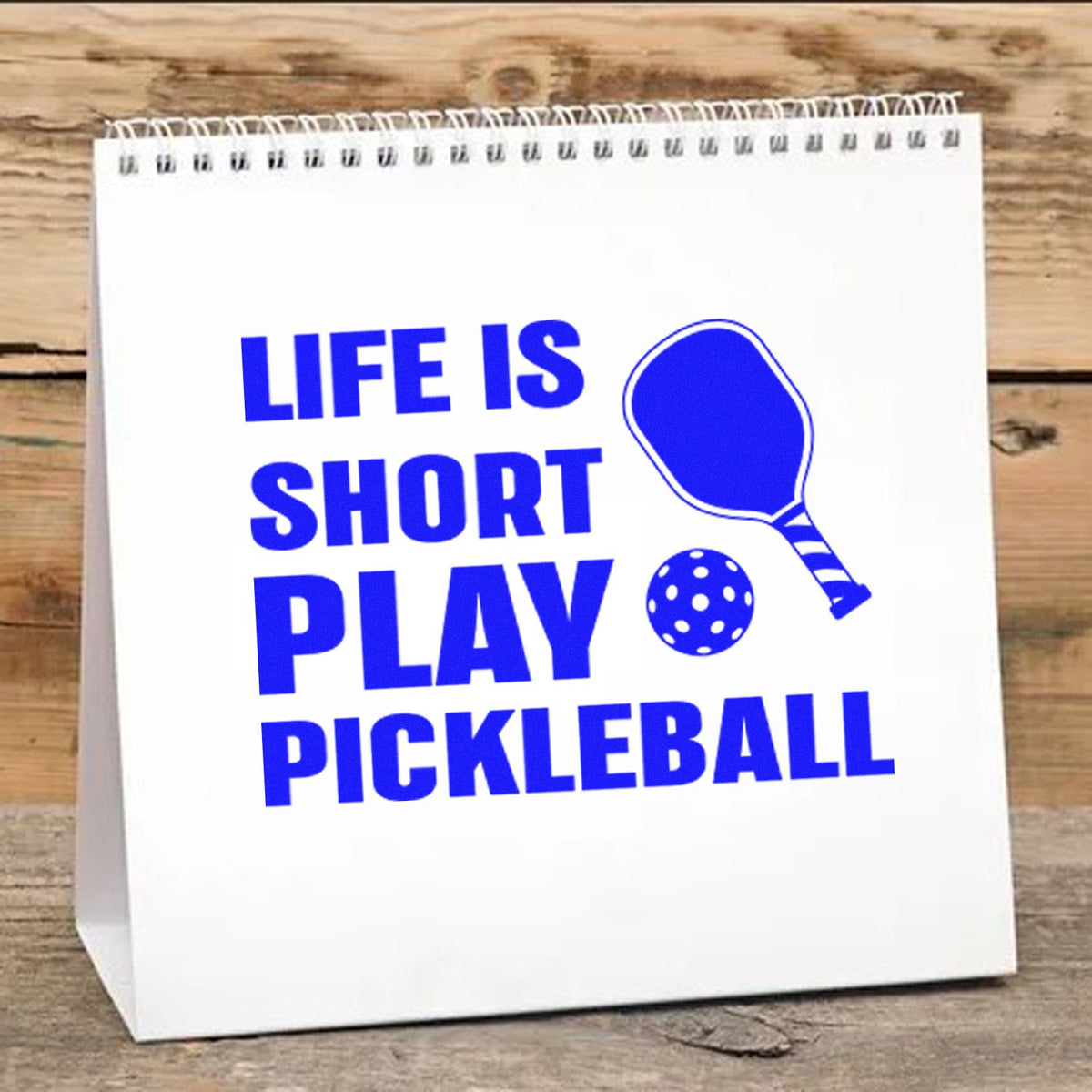 Life Is Short Play Pickleball rubber stamp design with paddle and ball graphic for sports-themed crafting.