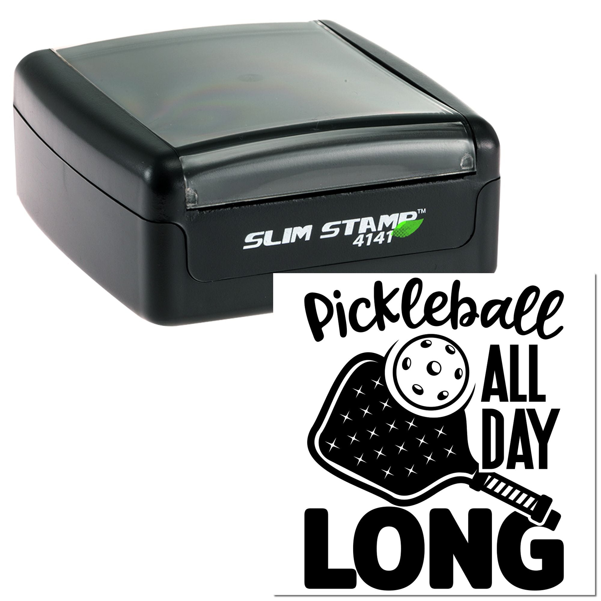 Pickleball All Day Long self-inking rubber stamp for sports-themed crafting and branding