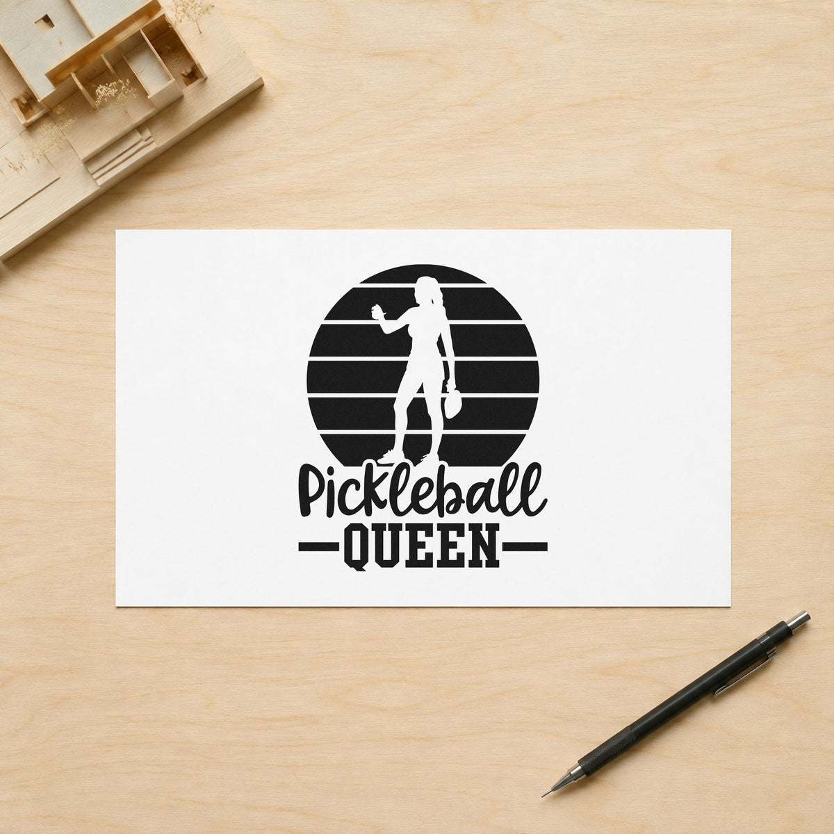 Pickleball Queen Player Silhouette Slim Pre-Inked Stamp in use 10