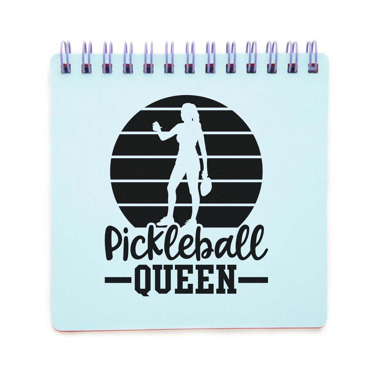 Pickleball Queen rubber stamp design with female player silhouette, perfect for custom sports crafts, gifts, and stationery.