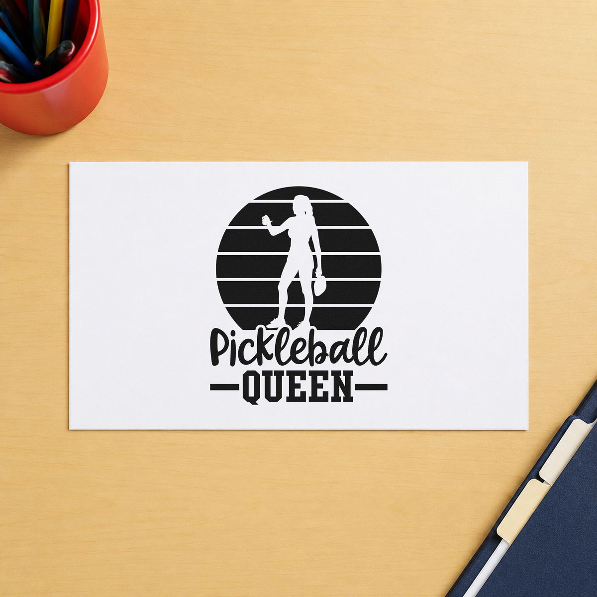 Pickleball Queen Player Silhouette Pre-Inked Stamp – PSI in use 3