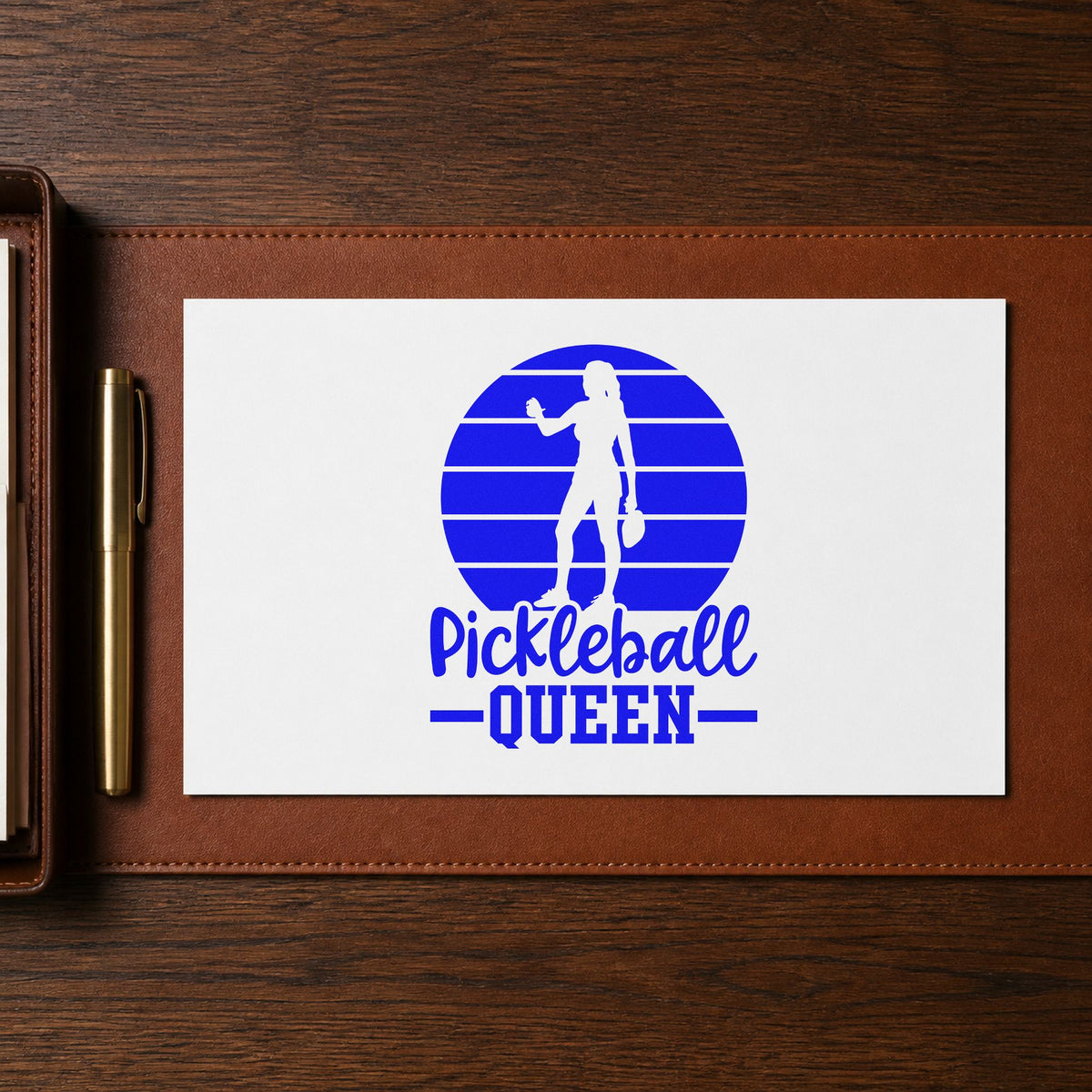 Pickleball Queen Player Silhouette Slim Pre-Inked Stamp in use 6