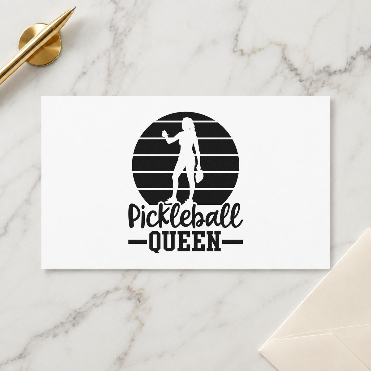 Pickleball Queen Player Silhouette Pre-Inked Stamp – PSI in use 9