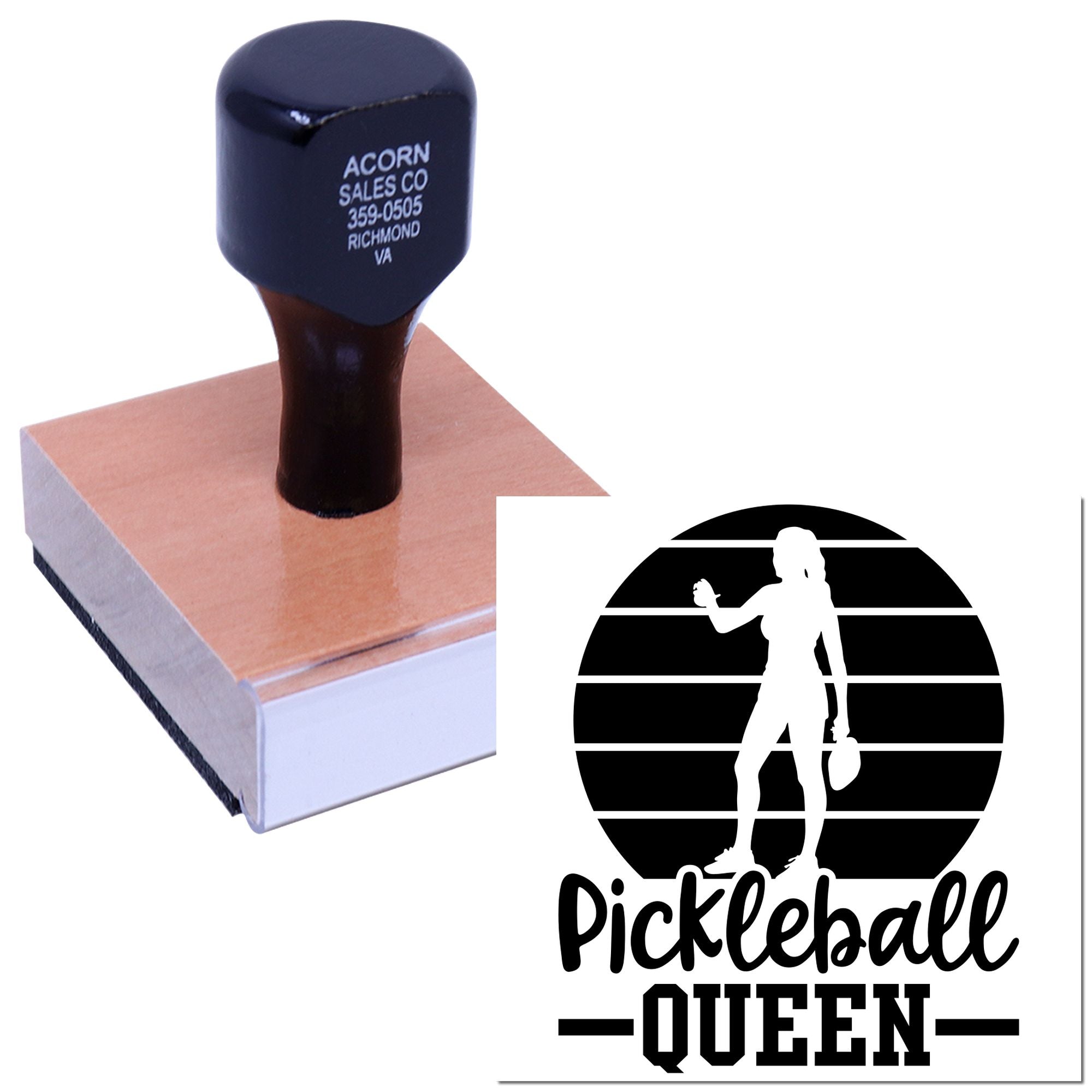 Custom Pickleball Queen rubber stamp for personalized sports crafts, branding, and gift packaging.