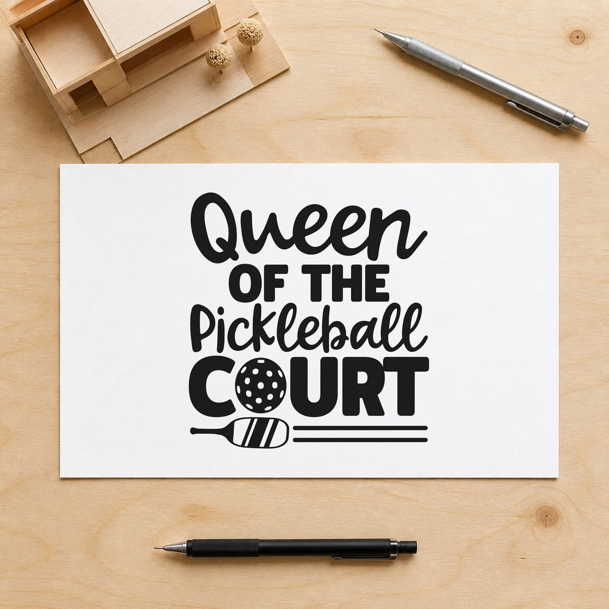 Queen Of The Pickleball Court Wood-Mounted Rubber Stamp in use 10