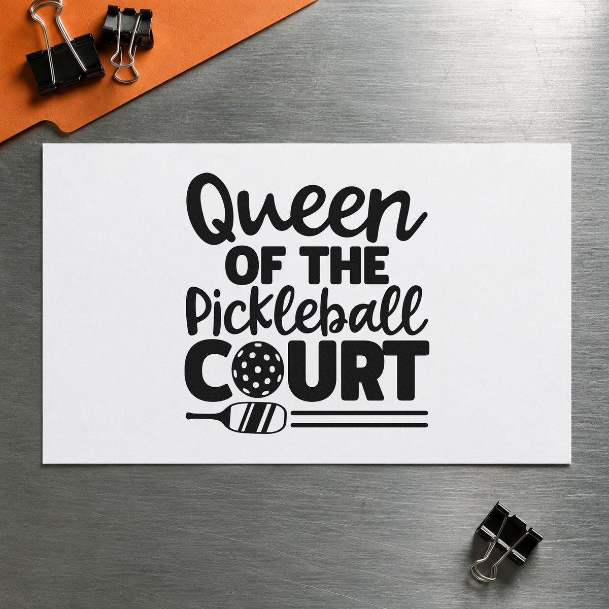 Slim Pre-Inked Queen Of The Pickleball Court Stamp in use 4