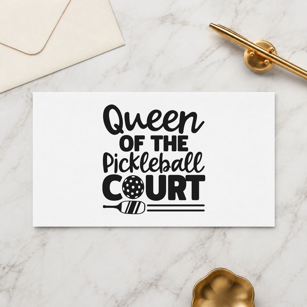 Queen Of The Pickleball Court Wood-Mounted Rubber Stamp in use 9