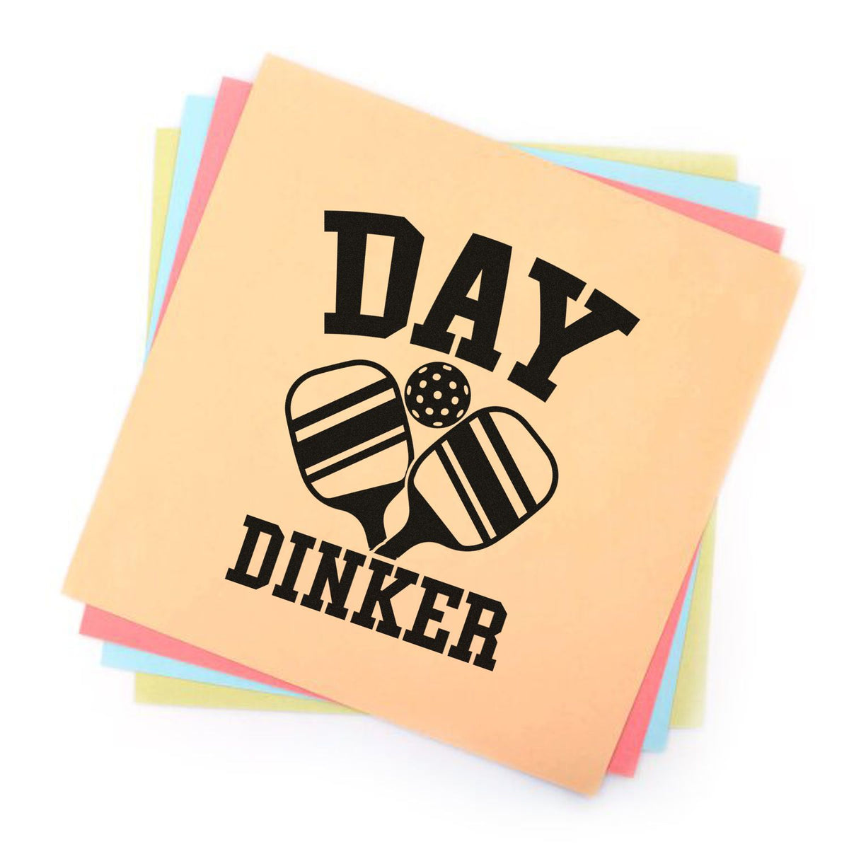 Pickleball Day Dinker rubber stamp design with paddles and ball, ideal for sports crafts, custom stationery, and DIY projects.