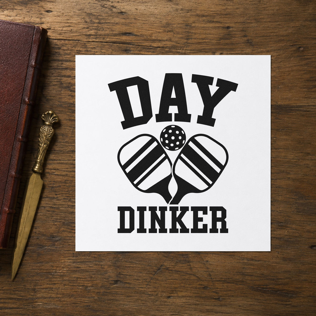 Day Dinker Crossed Paddles rubber stamp printed in black ink, ready for crossed stripe cards and similar paper crafts.