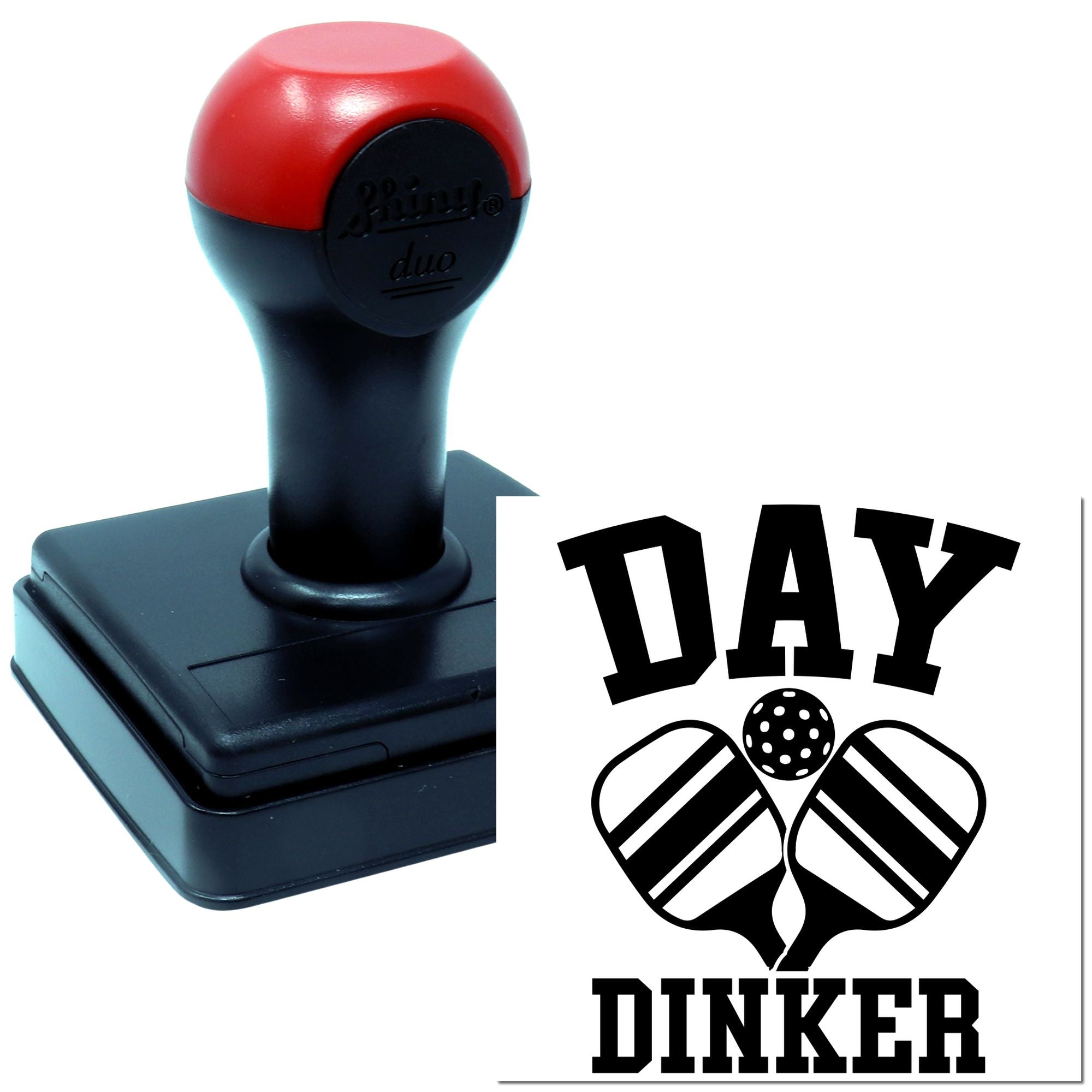 Custom self-inking rubber stamp with Day Dinker golf logo imprint for personalized branding.