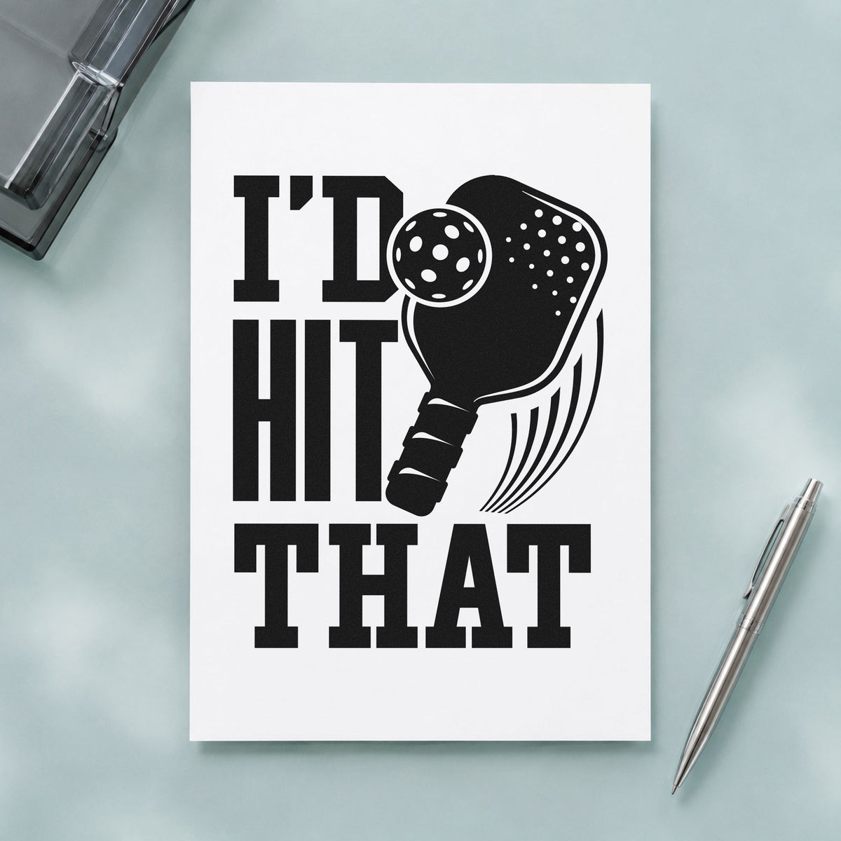 I Would Hit That craft stamp imprint in black ink on a handmade project, one idea being wrapped gift tags.