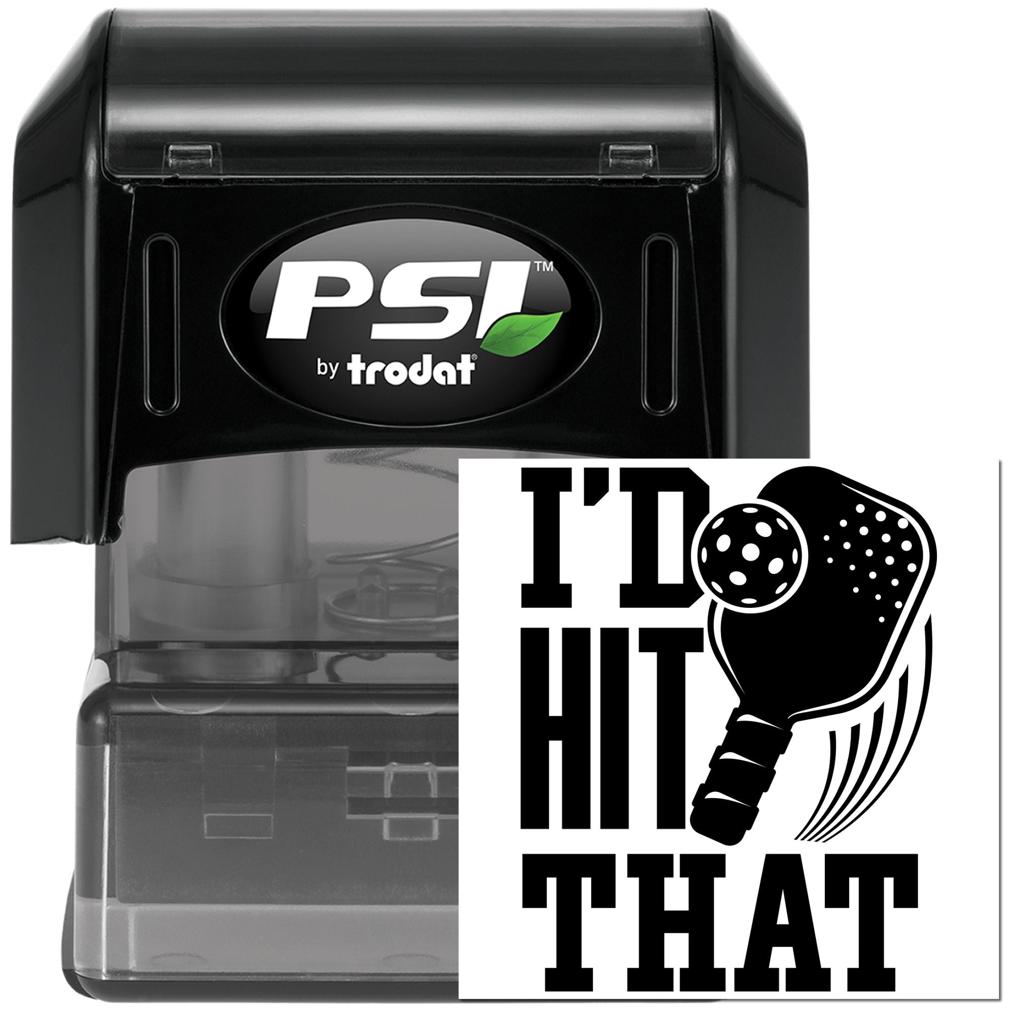 PSI by Trodat self-inking rubber stamp with ID That pickleball design for marking sports gear and labels.