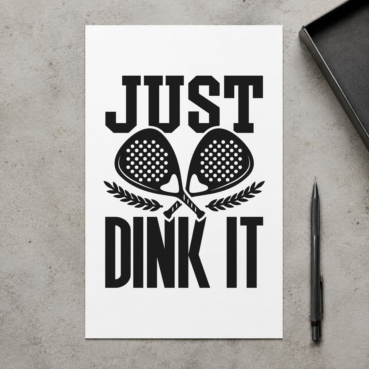 Just Dink It Laurels craft stamp in black ink on cardstock, an easy option for program album page.