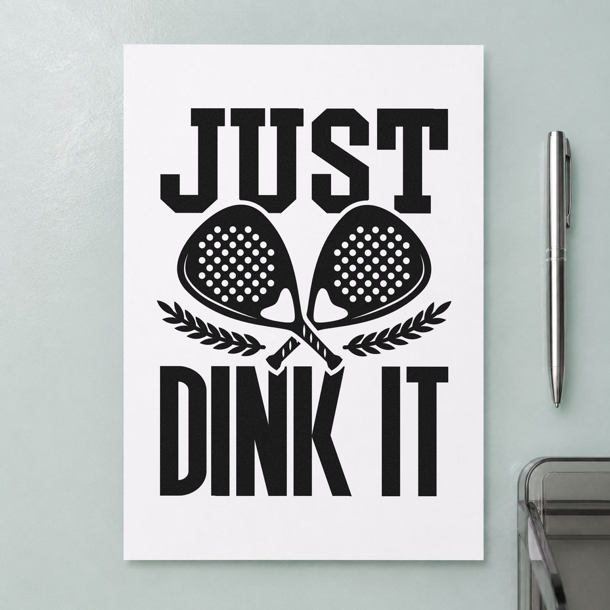 Just Dink It Laurels craft stamp imprint in black ink on a handmade project, one idea being session kit gift tags.