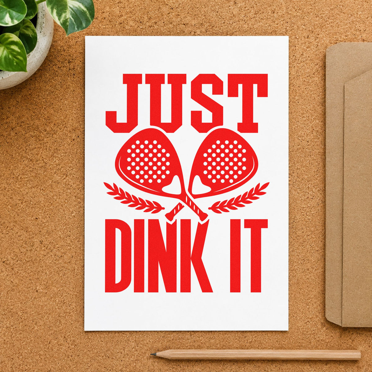 Just Dink It Laurels craft stamp imprint in red ink on a handmade project, one idea being session info cards.