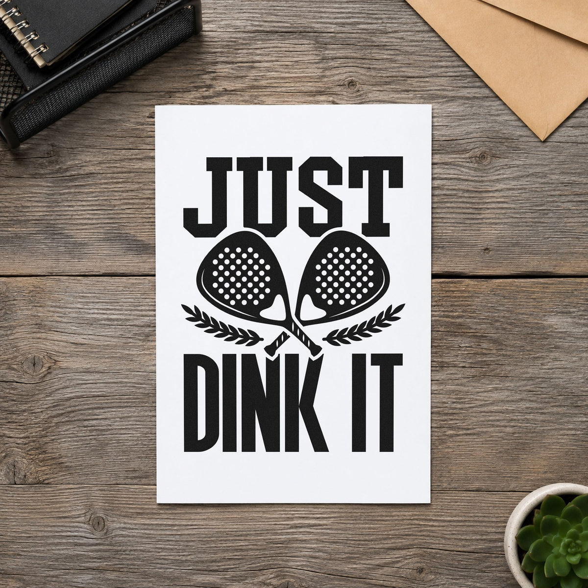 Just Dink It Laurels rubber stamp printed in black ink, ready for leafy sprig cards and similar paper crafts.