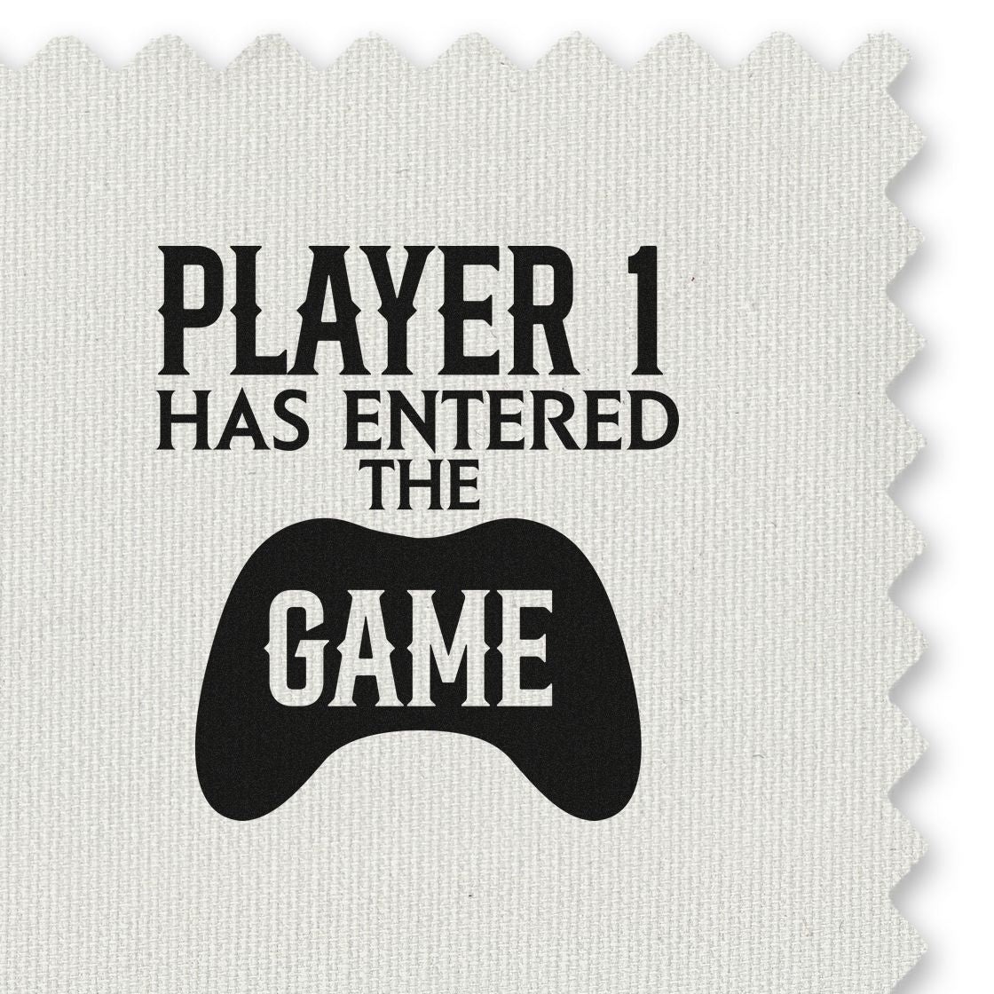 Slim Pre-Inked Player One Entered Game Stamp imprint stamped in black ink. PLAYER 1 HAS ENTERED THE GAME appears with GAME inside a controller silhouette.