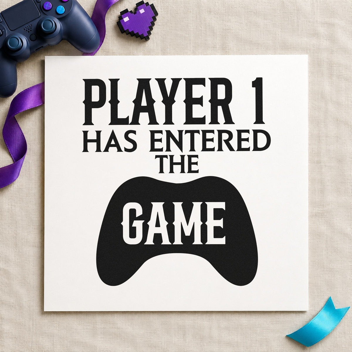Player One Entered Game rubber stamp printed in black ink, ready for controller word cards and similar paper crafts.