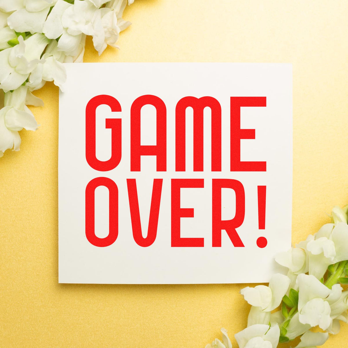 Game Over! gaming rubber stamp design with bold red lettering, perfect for card making, scrapbook layouts and crafts.