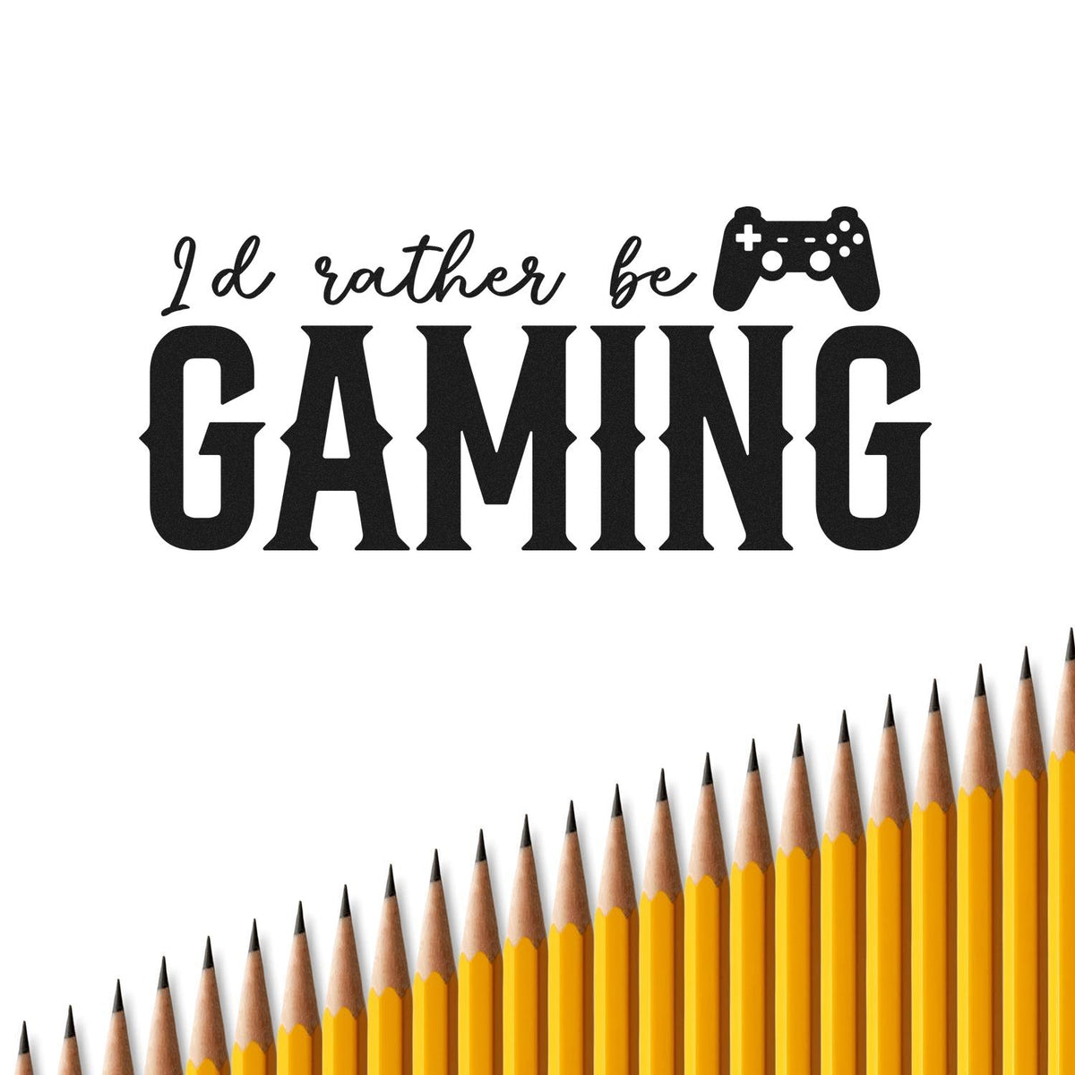 Rather Be Gaming Controller Slim Pre-Inked Stamp imprint stamped in black ink. I'd rather be GAMING appears with a small game controller above the final word.
