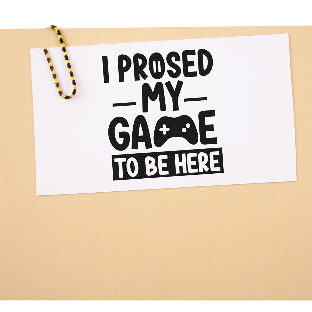 Funny gamer rubber stamp design saying I promised my game to be here with a game controller icon.