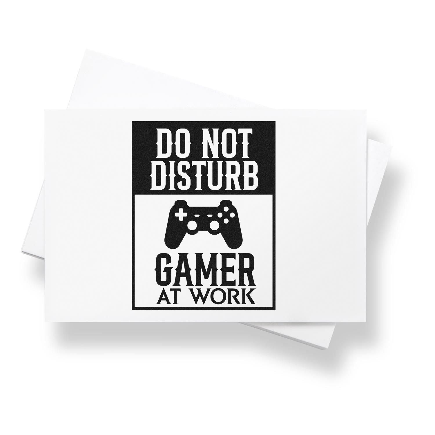 Do Not Disturb Gamer at Work rubber stamp design with controller icon, ideal for gaming-themed stationery and gifts.