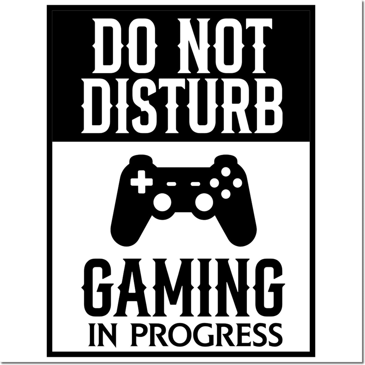 Do Not Disturb Gaming in Progress rubber stamp design with video game controller icon for gamer rooms, office doors, or studios.