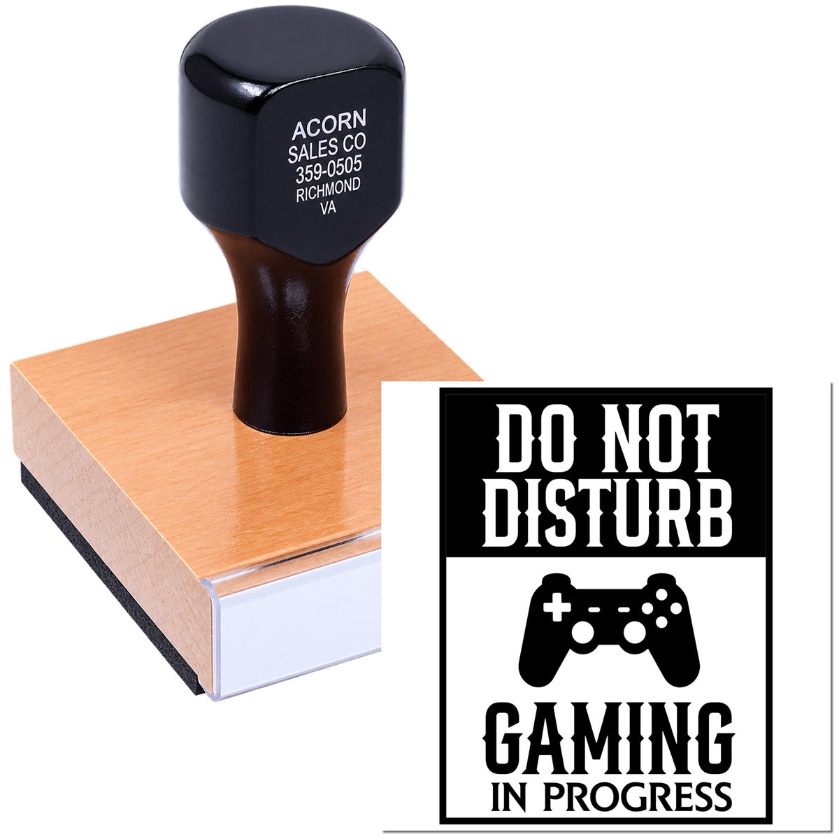 Custom rubber stamp with Do Not Disturb: Gaming in Progress message for gaming rooms, desks, and stream setups.